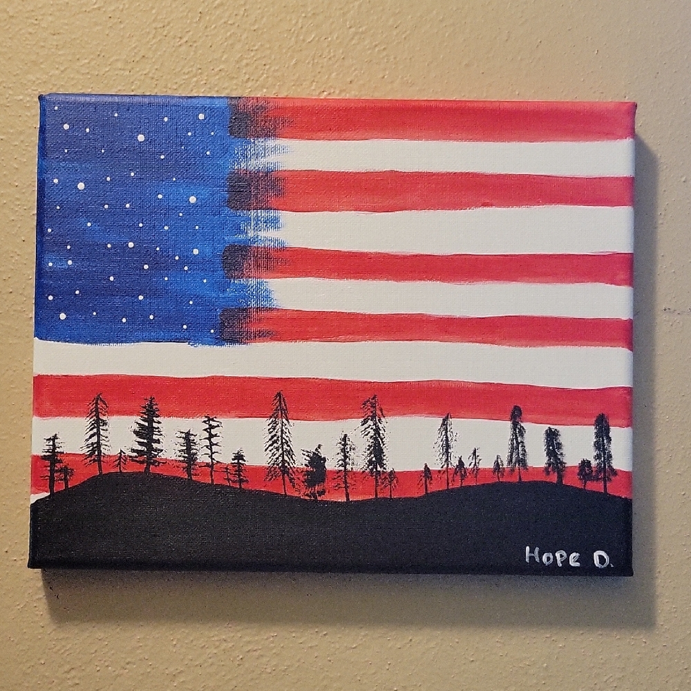 Hand Crafted American Flag with Trees